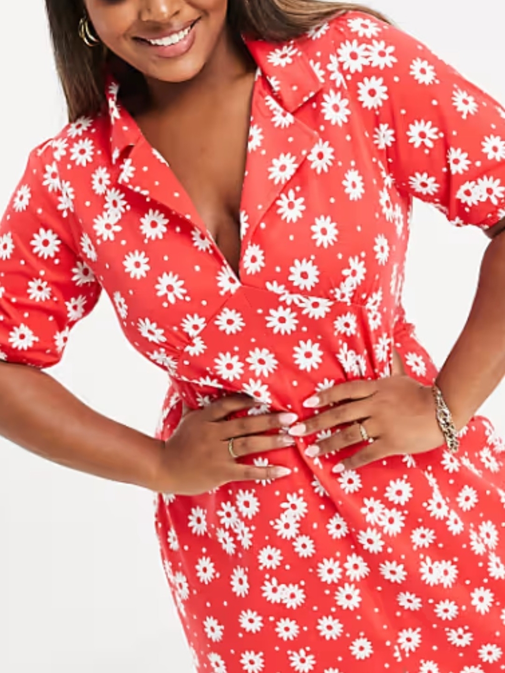 ASOS Curve Red Daisy Print Midi Dress